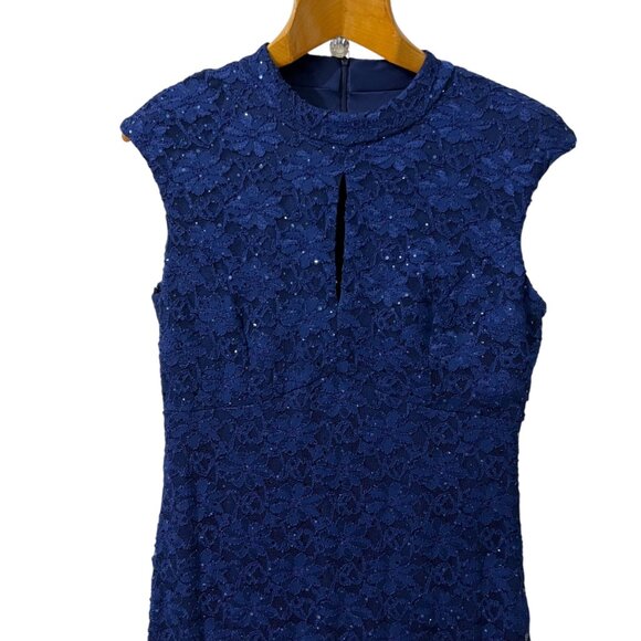 Connected Apparel Navy Blue Lace MOB Formal Evening Gown Maxi Dress Size 16 - Picture 2 of 9